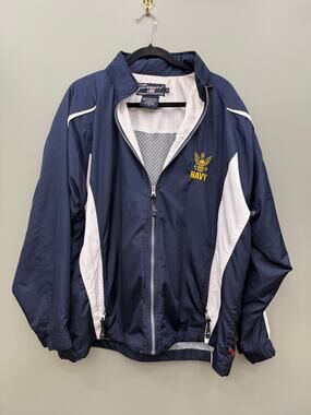 US Navy Pro Celebrity Jacket Medium Navy Blue White Y2K Windbreaker